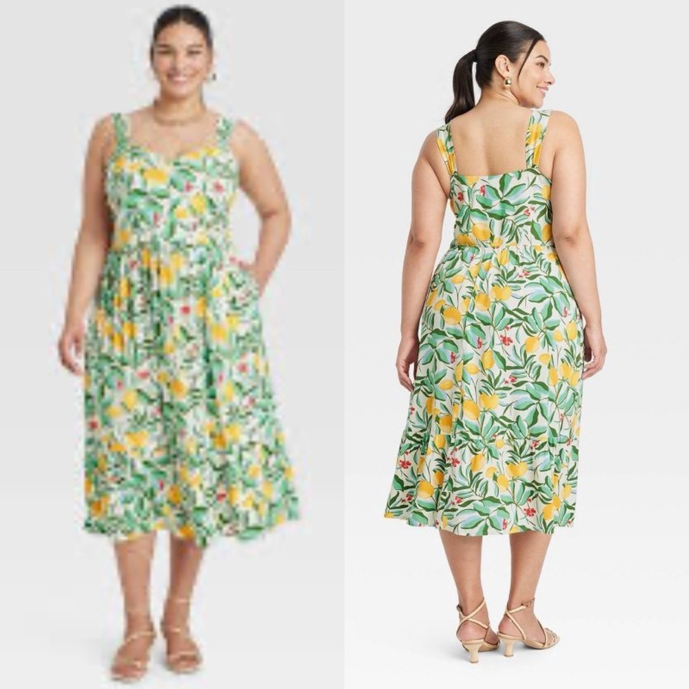 Ava & Viv Green Floral Midi Dress with Yellow Accents - Picture 14 of 14